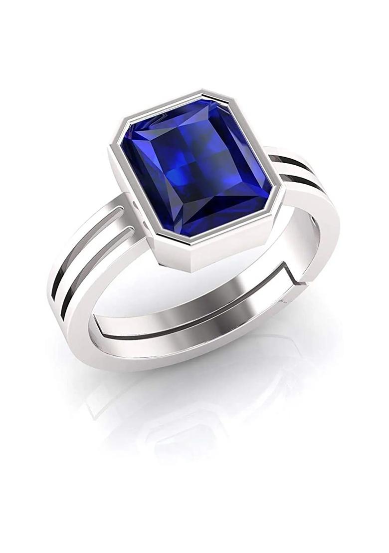 15.25 Ratti 14.72 Carat Neelam Ring Blue Sapphire Adjustable Ring Metal Sapphire Silver Plated Ring - Indya