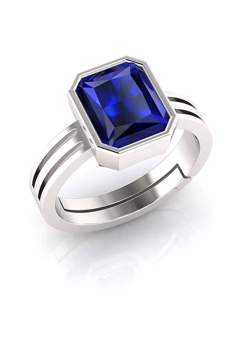 15.25 Ratti 14.72 Carat Neelam Ring Blue Sapphire Adjustable Ring Metal Sapphire Silver Plated Ring - Indya