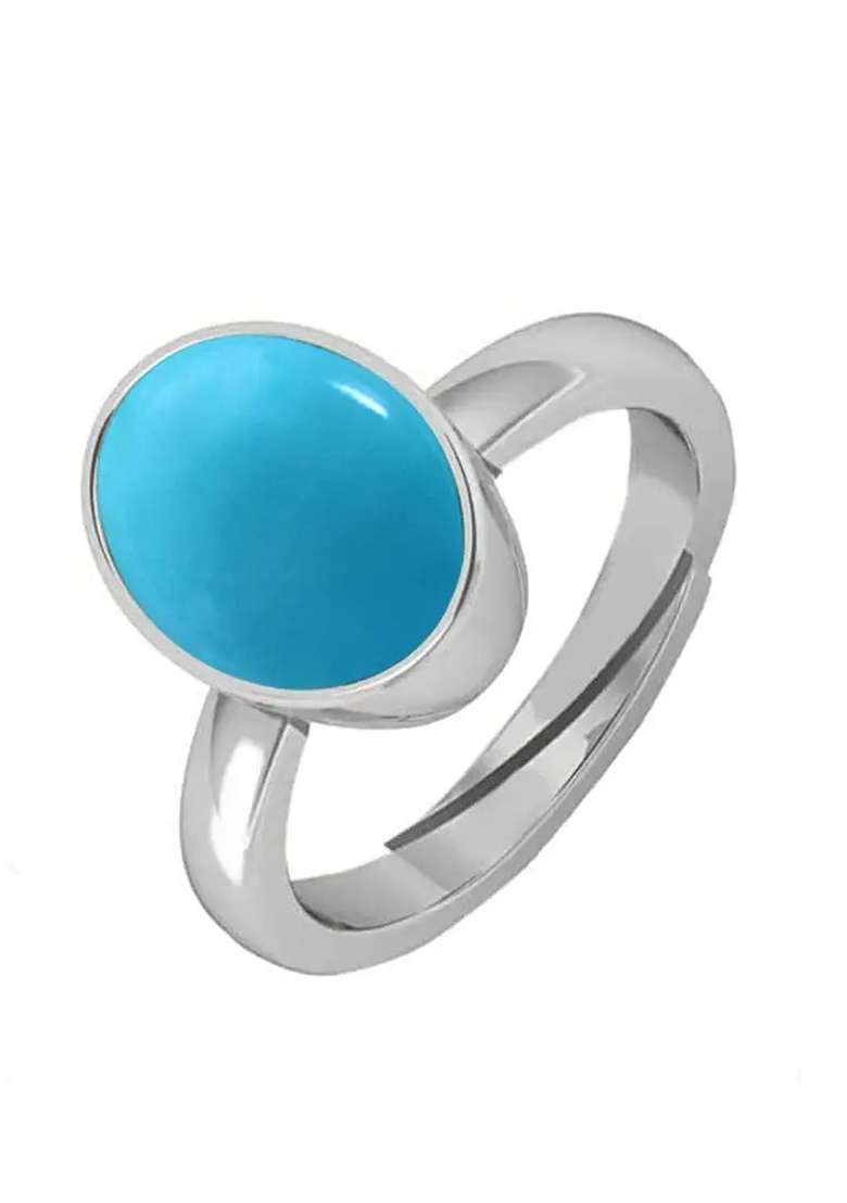 9.25 Ratti Firoja Turquise Gemstone With Lab Ceertificate Stone Turquoise Rhodium Plated Ring - Indya