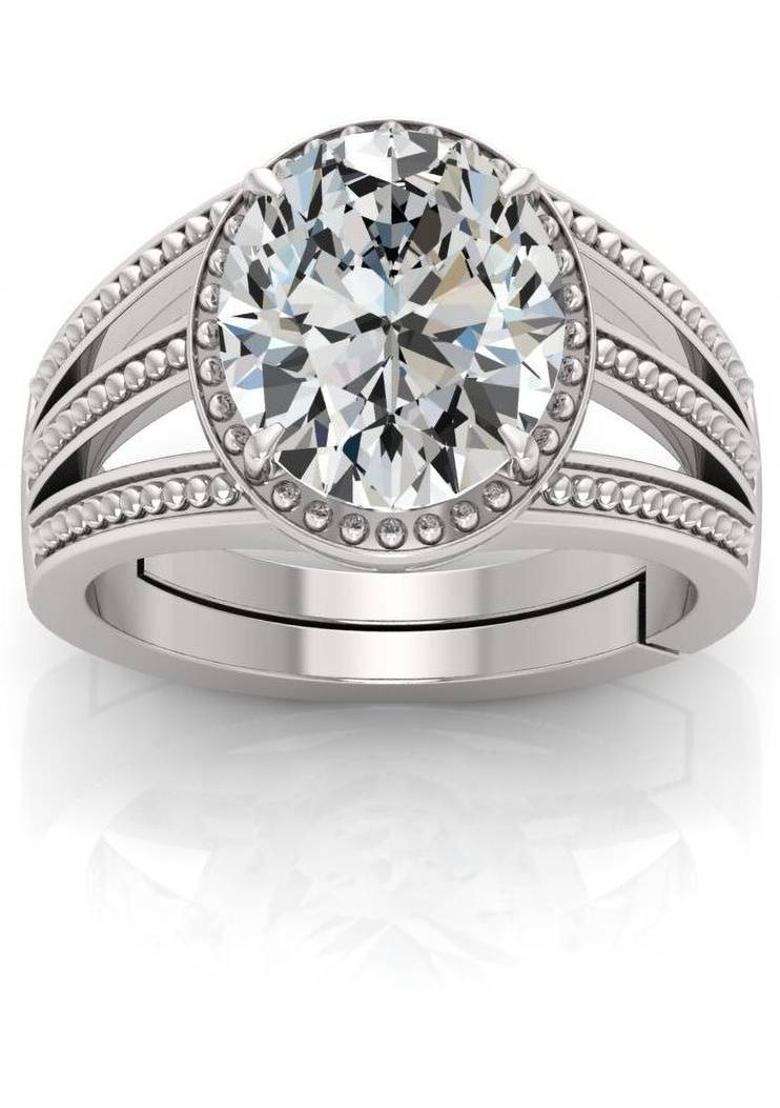 9.25 Ratti Zircon Stone Certified Gemstone Adjustable Ring With Men and Women Crystal Zircon Silver Plated Ring - Indya