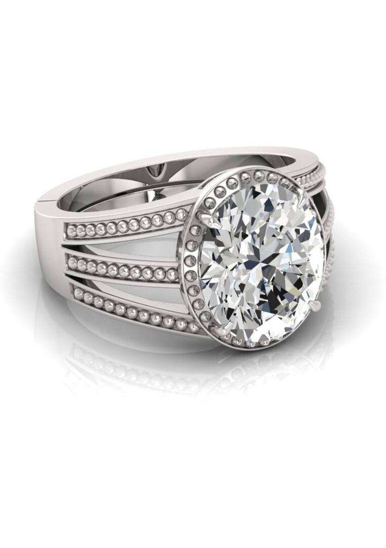 9.25 Ratti Zircon Stone Certified Gemstone Adjustable Ring With Men and Women Crystal Zircon Silver Plated Ring - Indya