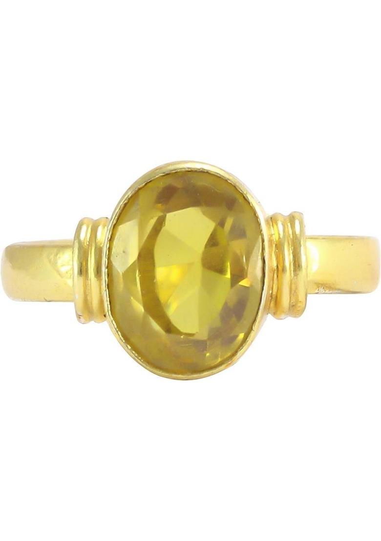 7.25 Ratti Natural Certified Full Transparant Beautiful Cultured Pukhraj Ring for Men and Women Brass Sapphire Rhodium Plated Ring - Indya