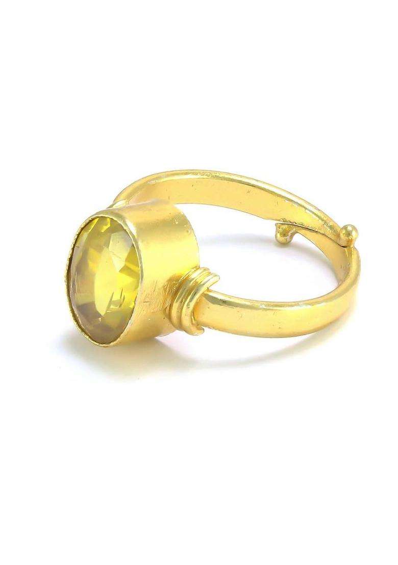 7.25 Ratti Natural Certified Full Transparant Beautiful Cultured Pukhraj Ring for Men and Women Brass Sapphire Rhodium Plated Ring - Indya
