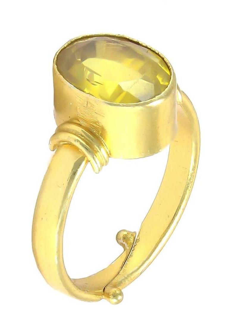 7.25 Ratti Natural Certified Full Transparant Beautiful Cultured Pukhraj Ring for Men and Women Brass Sapphire Rhodium Plated Ring - Indya