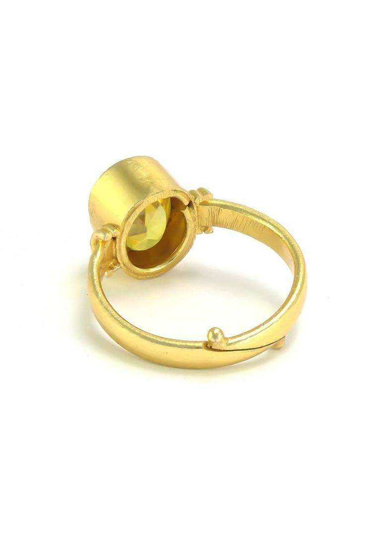 7.25 Ratti Natural Certified Full Transparant Beautiful Cultured Pukhraj Ring for Men and Women Brass Sapphire Rhodium Plated Ring - Indya