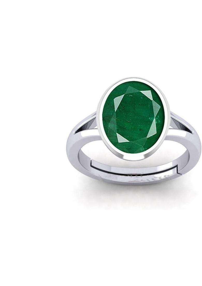 8.25 Ratti Green Emerald Panna Ring Panchdhatu With Lab Certified Adjustable Stone, Brass Emerald Ring - Indya