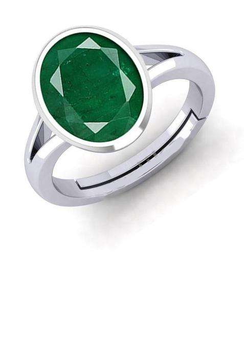 8.25 Ratti Green Emerald Panna Ring Panchdhatu With Lab Certified Adjustable Stone, Brass Emerald Ring