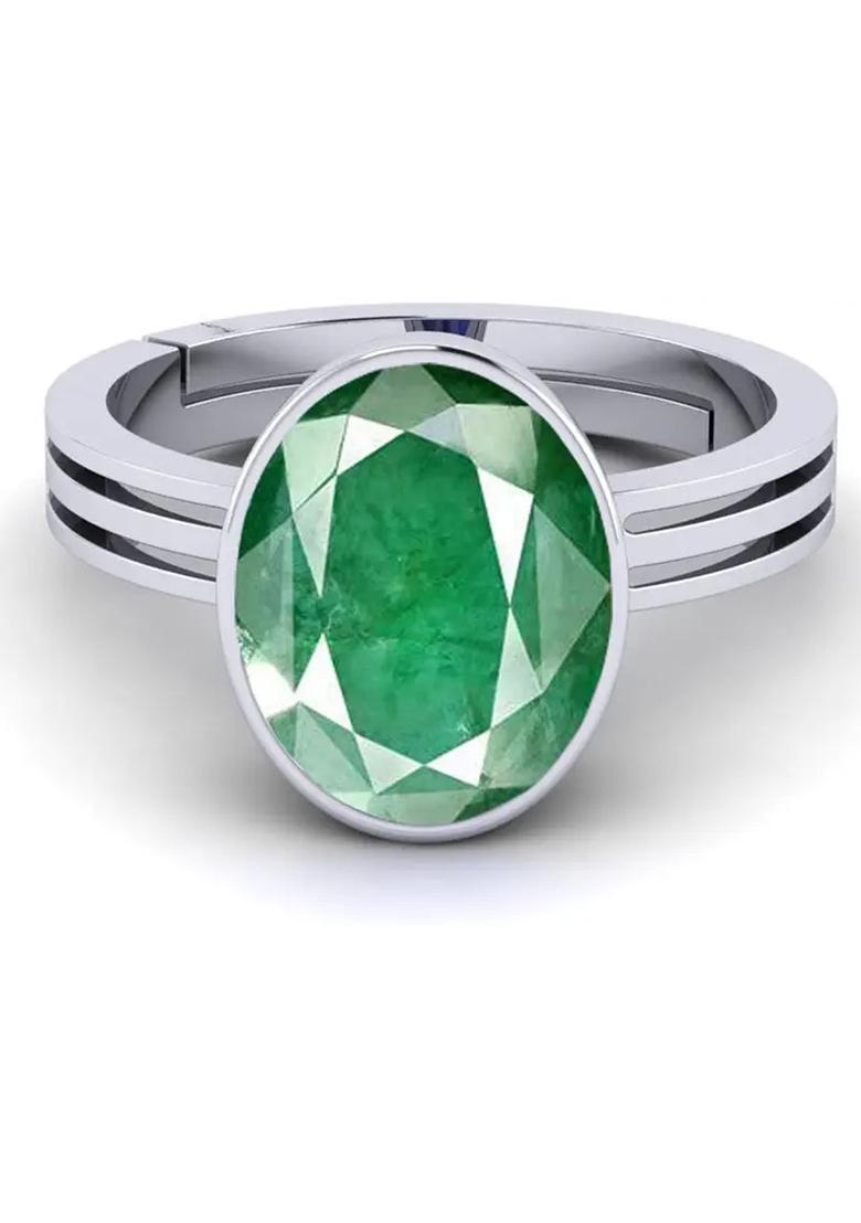 7.25 Ratti Created Emerald Panna Gemstone Adjustable Ring for Men
