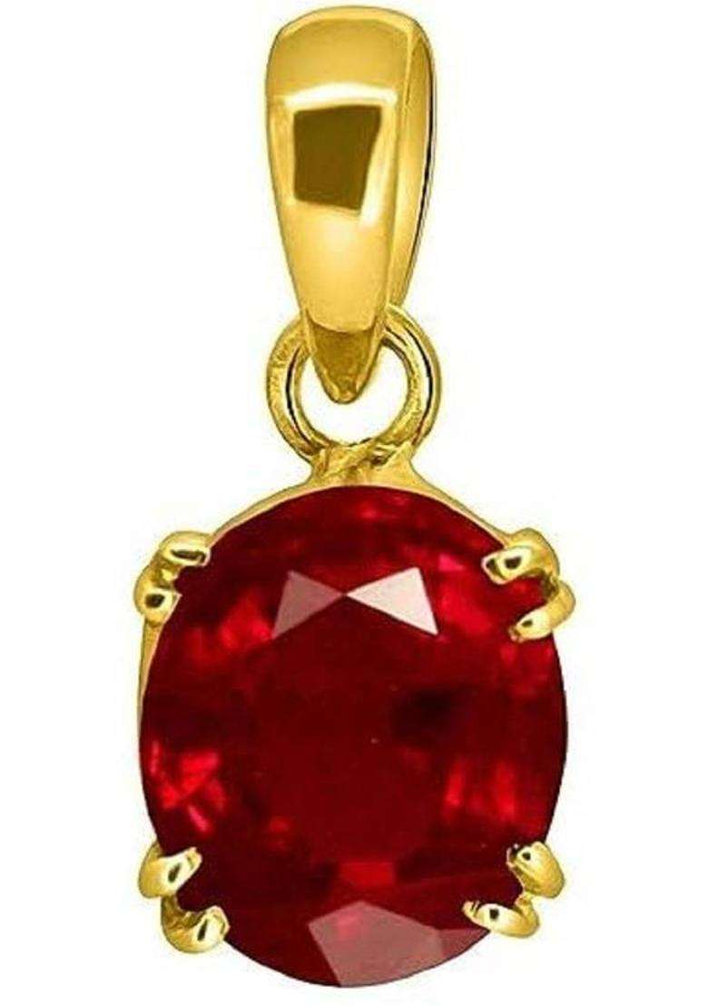 barmunda gems 7.25 Ratti Created Ruby Panchdhatu Gold Plated Pendant Locket for Men and Women Ruby Metal - Indya