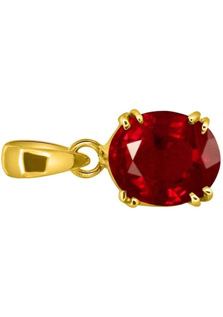 barmunda gems 7.25 Ratti Created Ruby Panchdhatu Gold Plated Pendant Locket for Men and Women Ruby Metal - Indya