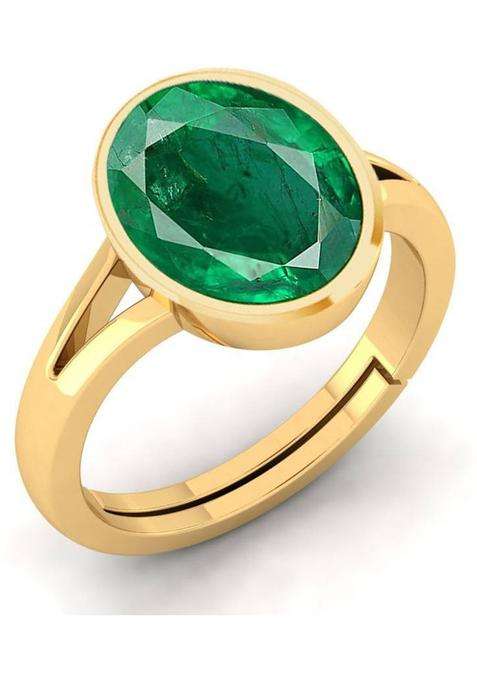 7.25 Ratti Created Emerald Panna Gemstone Adjustable Ring for Men's and Women's Brass Emerald Ring