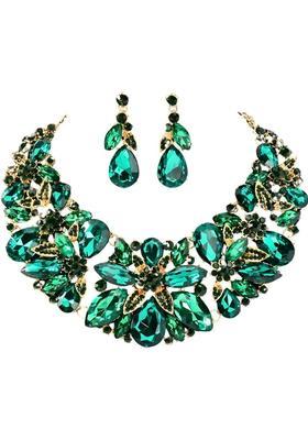 Stainless Steel Gold-plated Green Jewel Set  (Pack of 2)