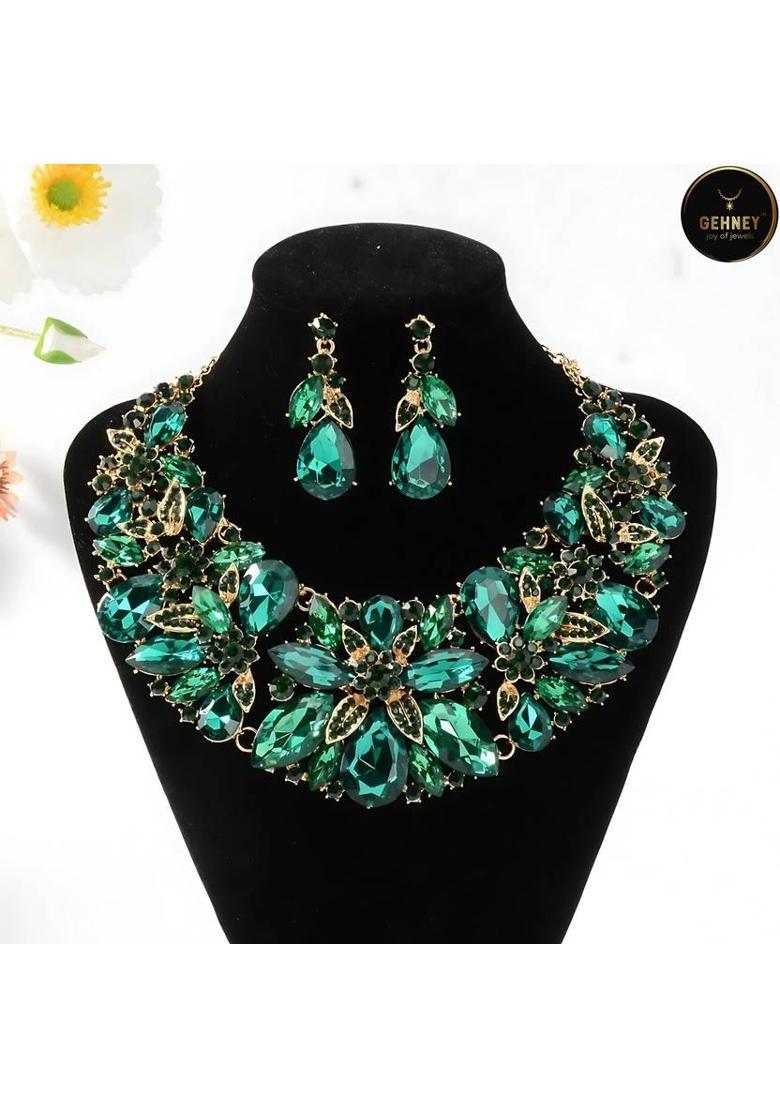 Stainless Steel Gold-plated Green Jewel Set  (Pack of 2) - Indya