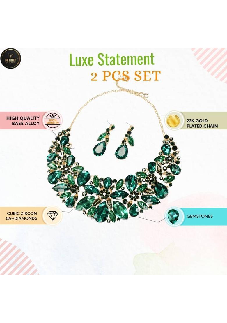 Stainless Steel Gold-plated Green Jewel Set  (Pack of 2) - Indya