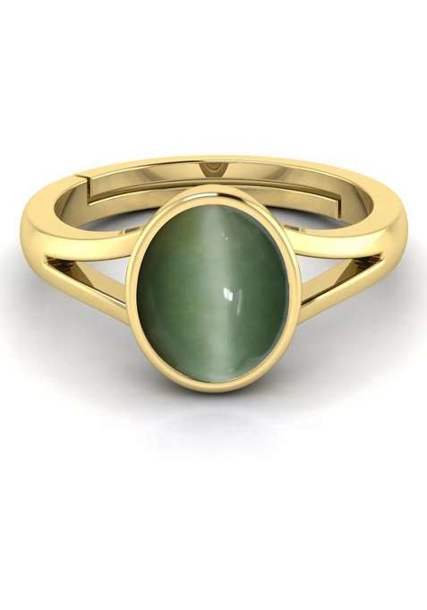 14.25 Ratti Natural Lehsuniya Cats Eye Gemstone Brass Cat's Eye Brass Plated Ring