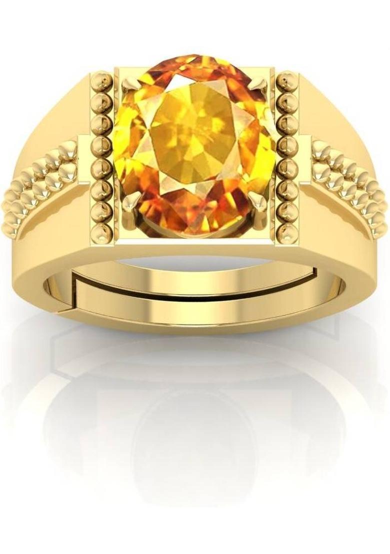 3.25 Ratti To 21.25 Ratti Pukhraj Stone Gold Plated Ring With Lab Certificate Brass Sapphire Gold Plated Ring - Indya