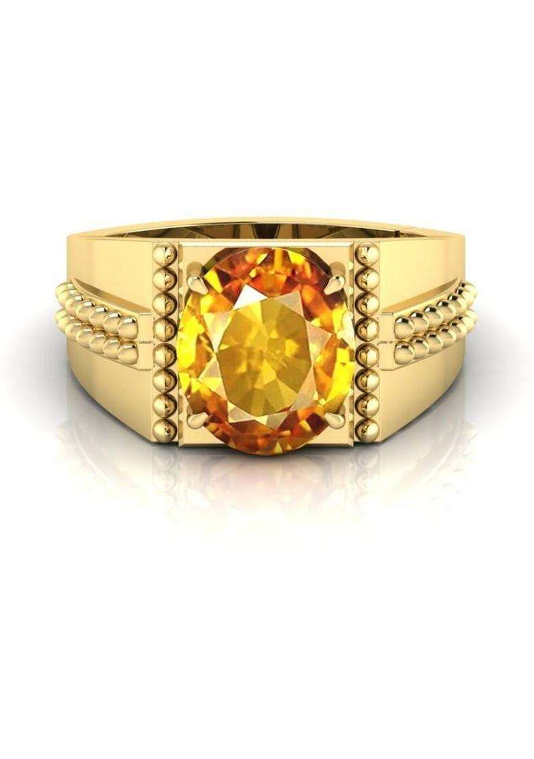 3.25 Ratti To 21.25 Ratti Pukhraj Stone Gold Plated Ring With Lab Certificate Brass Sapphire Gold Plated Ring - Indya