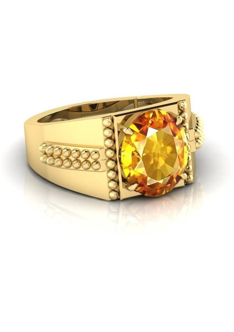 3.25 Ratti To 21.25 Ratti Pukhraj Stone Gold Plated Ring With Lab Certificate Brass Sapphire Gold Plated Ring - Indya