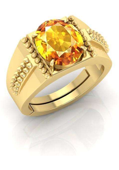 3.25 Ratti To 21.25 Ratti Pukhraj Stone Gold Plated Ring With Lab Certificate Brass Sapphire Gold Plated Ring