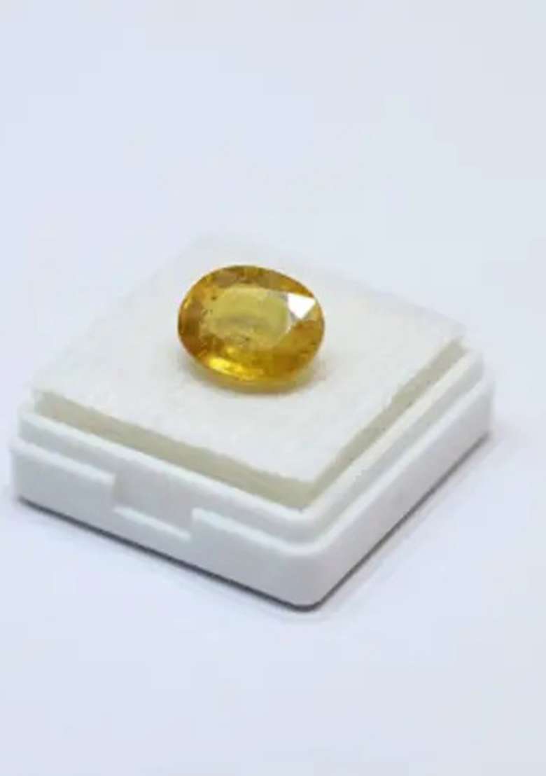 Gopalgems Yellow Sapphire Pukhraj 4.5 RATTI Certified Energized Loose Gemstone Enamel Stone - Indya