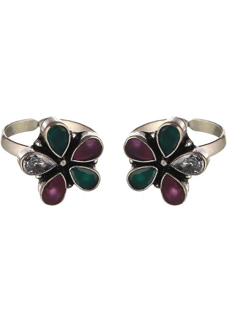 Brass Rhodium Plated Toe Ring - Indya