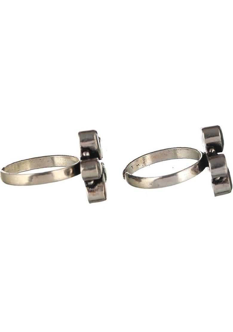 Brass Rhodium Plated Toe Ring - Indya