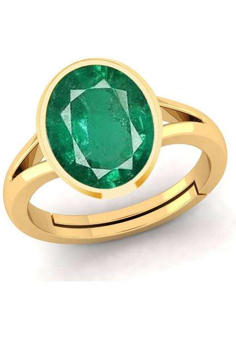 11.25 Ratti Created Emerald Panna Gemstone Adjustable Ring for Men's and Women's Brass Emerald Ring