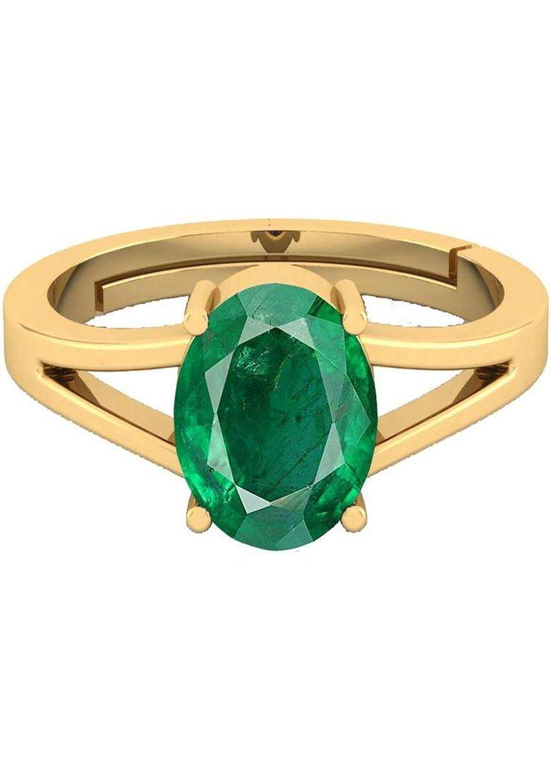 7.25 Ratti Green Emerald Panna Ring Panchdhatu With Lab Certified Adjustable Stone, Brass Emerald Ring - Indya