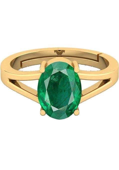 7.25 Ratti Green Emerald Panna Ring Panchdhatu With Lab Certified Adjustable Stone, Brass Emerald Ring