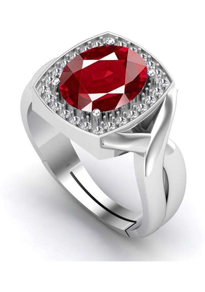11.25 Ratti 10.00 CrtNatural Ruby Manik Gemstone Stone Ring With Lab Certificate Brass Ruby Silver Plated Ring - Indya