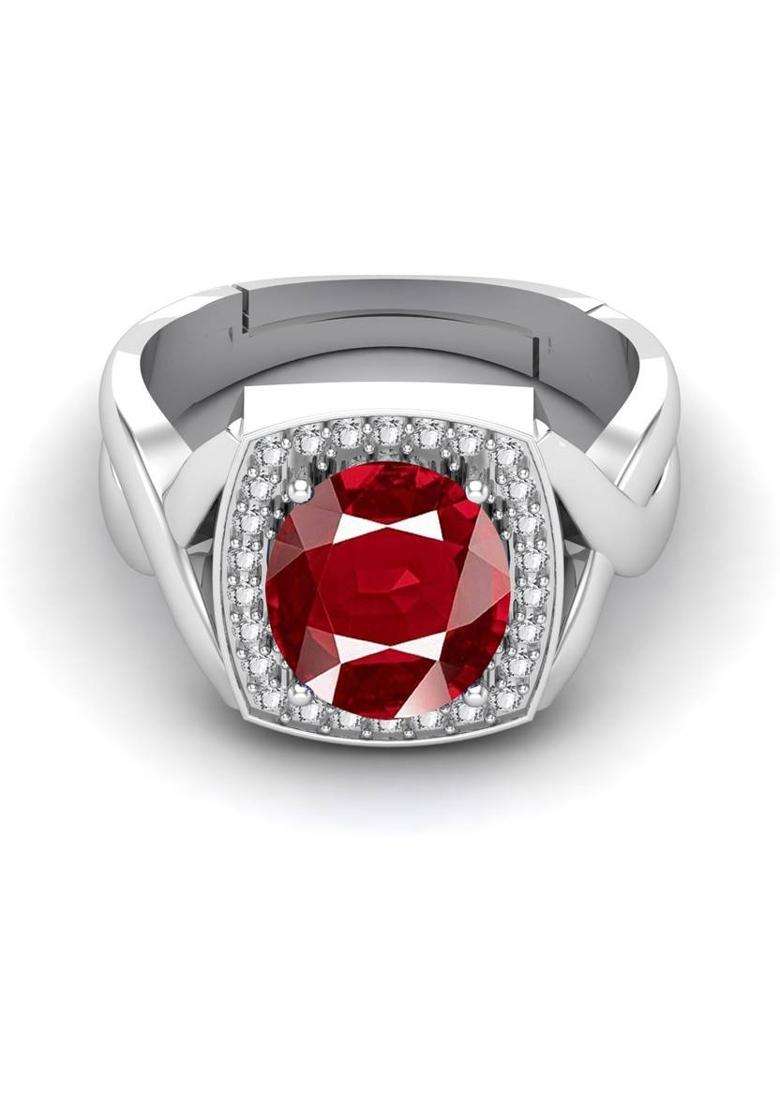 11.25 Ratti 10.00 CrtNatural Ruby Manik Gemstone Stone Ring With Lab Certificate Brass Ruby Silver Plated Ring - Indya