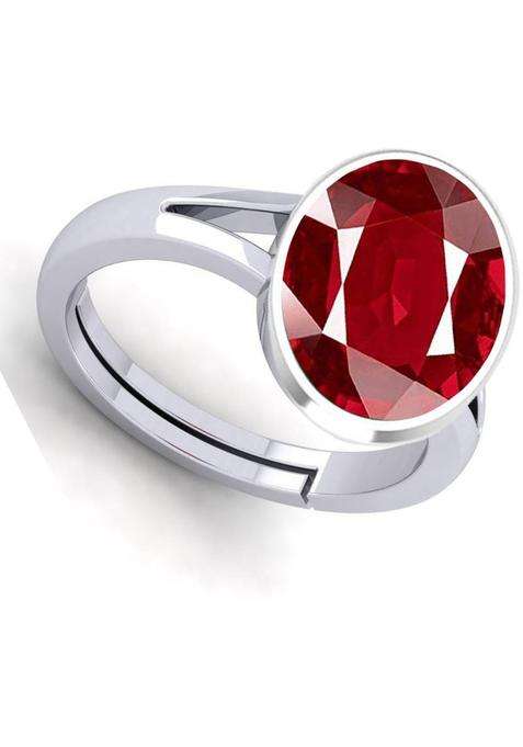 11.25 Ratti Created Ruby Manik Gemstone Adjustable Ring for Men's and Women's Metal Ruby Ring