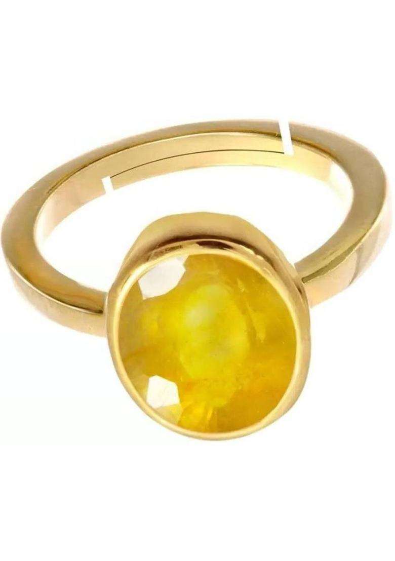 9.00 Ratti 8.00 Carat Natural Yellow Sapphire Pukhraj Gemstone {Lab Certified} Brass Sapphire Gold Plated Ring - Indya