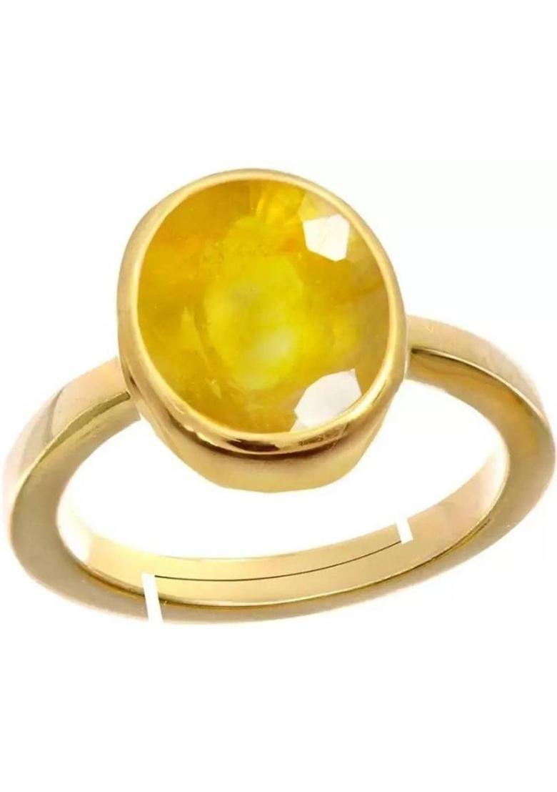 9.00 Ratti 8.00 Carat Natural Yellow Sapphire Pukhraj Gemstone {Lab Certified} Brass Sapphire Gold Plated Ring - Indya