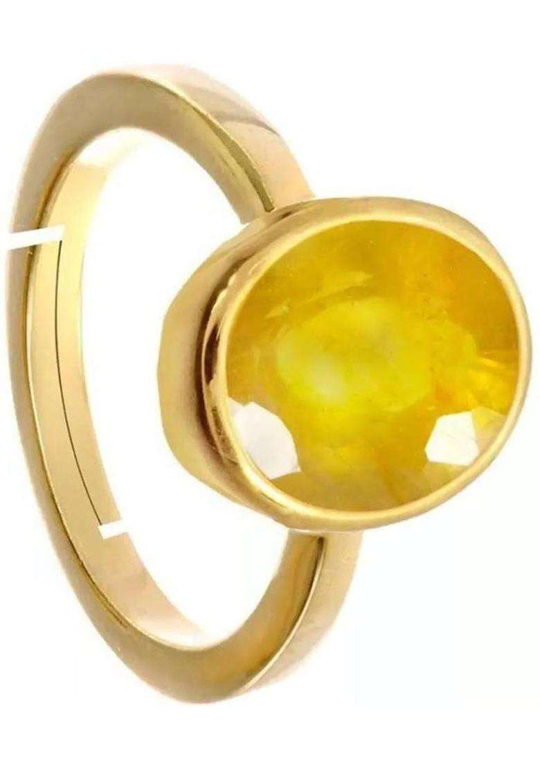 9.00 Ratti 8.00 Carat Natural Yellow Sapphire Pukhraj Gemstone {Lab Certified} Brass Sapphire Gold Plated Ring - Indya