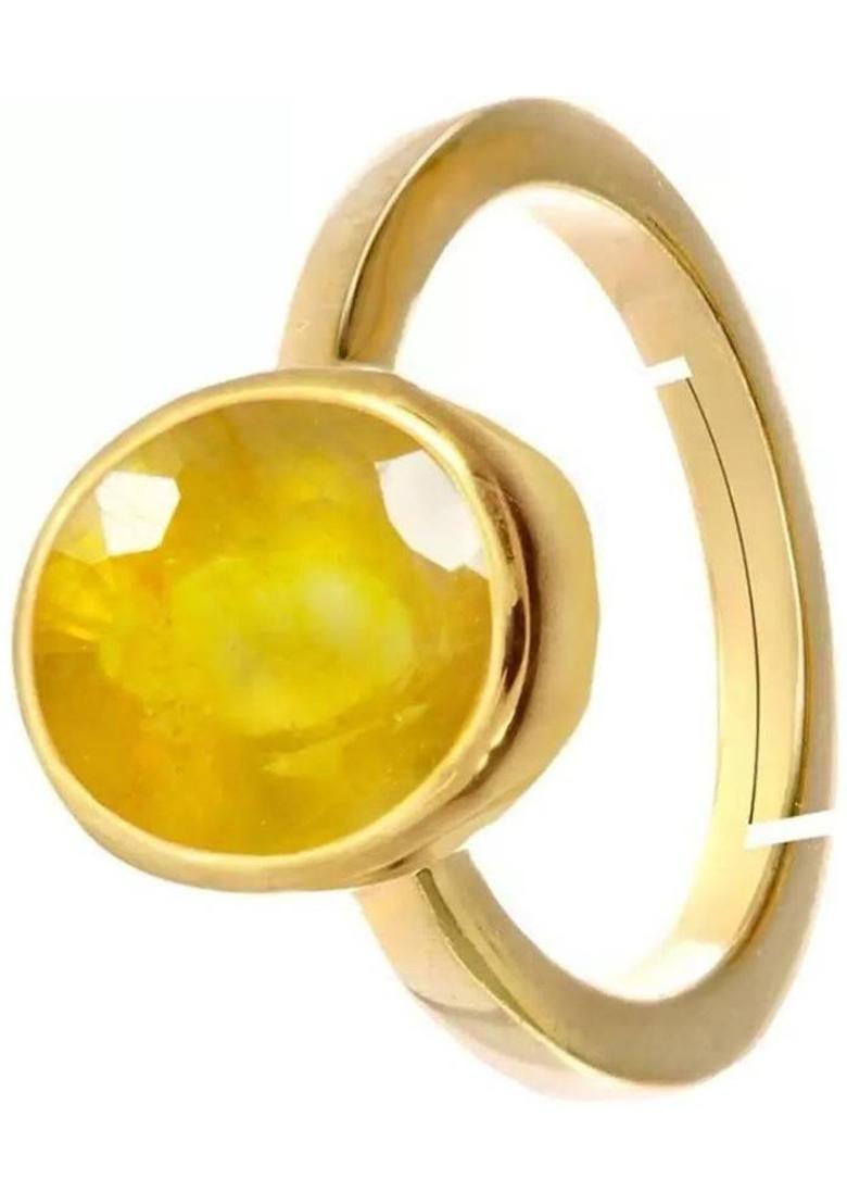 9.00 Ratti 8.00 Carat Natural Yellow Sapphire Pukhraj Gemstone {Lab Certified} Brass Sapphire Gold Plated Ring - Indya