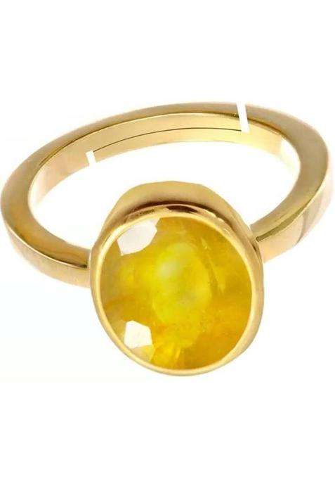 9.00 Ratti 8.00 Carat Natural Yellow Sapphire Pukhraj Gemstone {Lab Certified} Brass Sapphire Gold Plated Ring