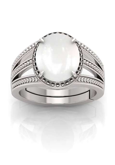 Natural 12.25 Ratti MoonStone Gemstone Adjustable Ring With Lab Certificate Brass Moonstone Silver Plated Ring