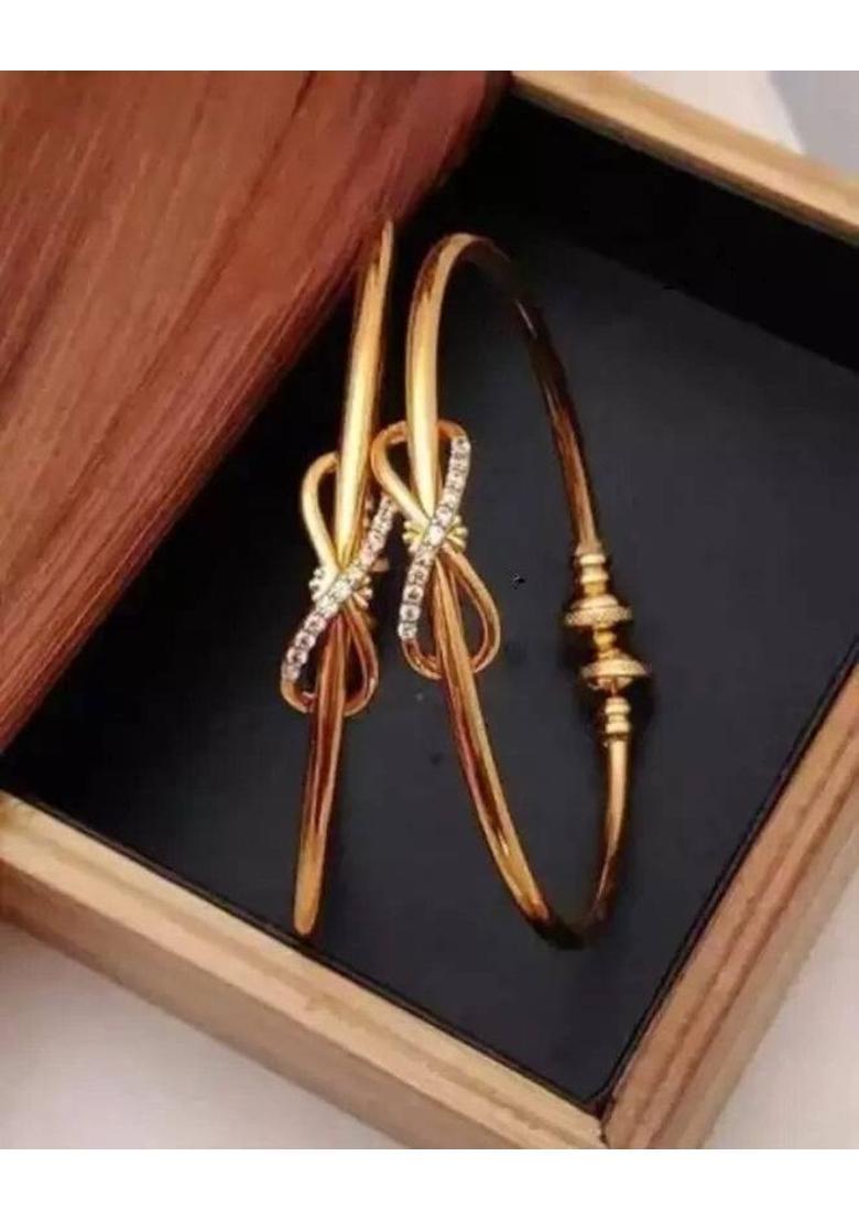 Brass Diamond Gold-plated Bangle  (Pack of 9) - Indya