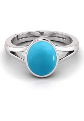 14.25 Ratti Firoja Turquise Gemstone With Lab Ceertificate Stone Turquoise Rhodium Plated Ring