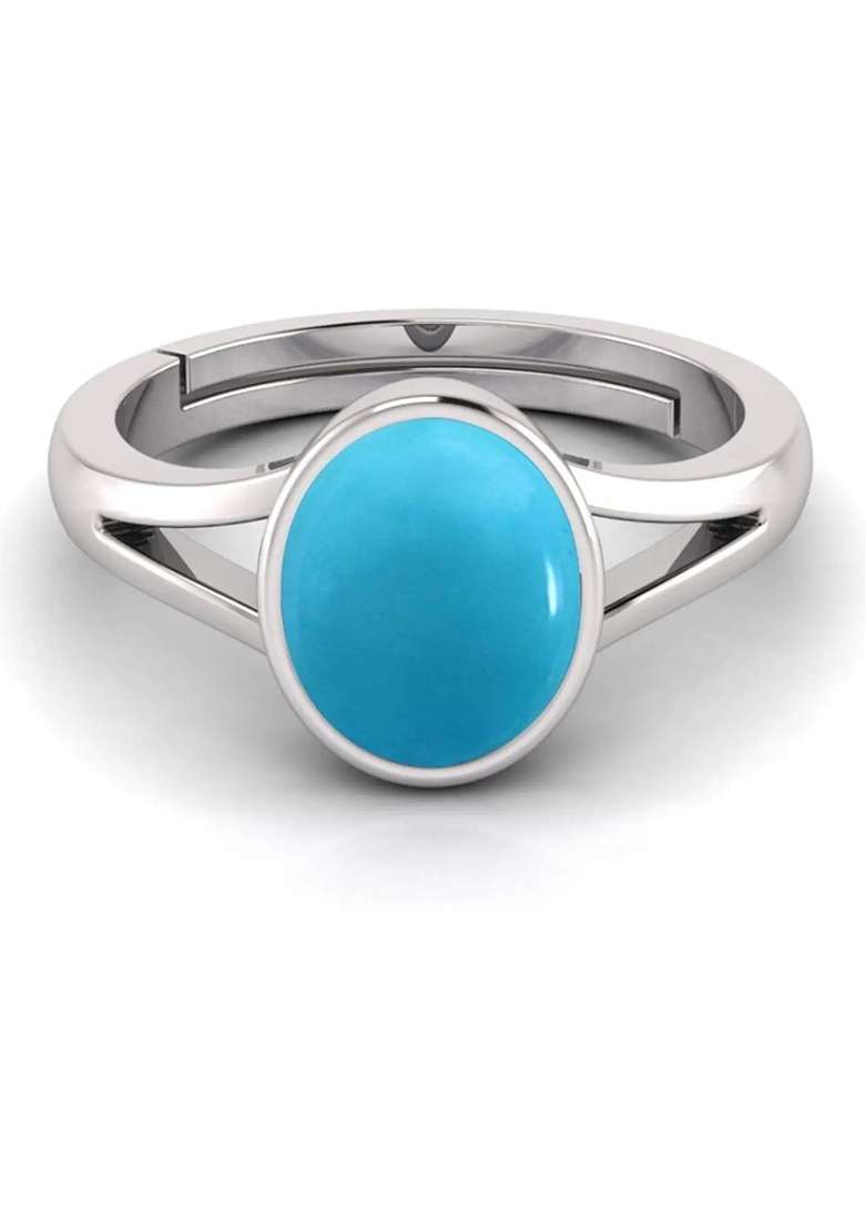 14.25 Ratti Firoja Turquise Gemstone With Lab Ceertificate Stone Turquoise Rhodium Plated Ring - Indya