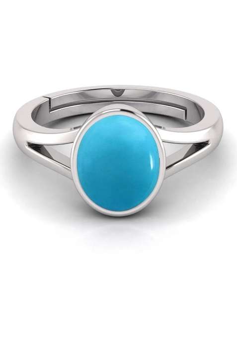 14.25 Ratti Firoja Turquise Gemstone With Lab Ceertificate Stone Turquoise Rhodium Plated Ring