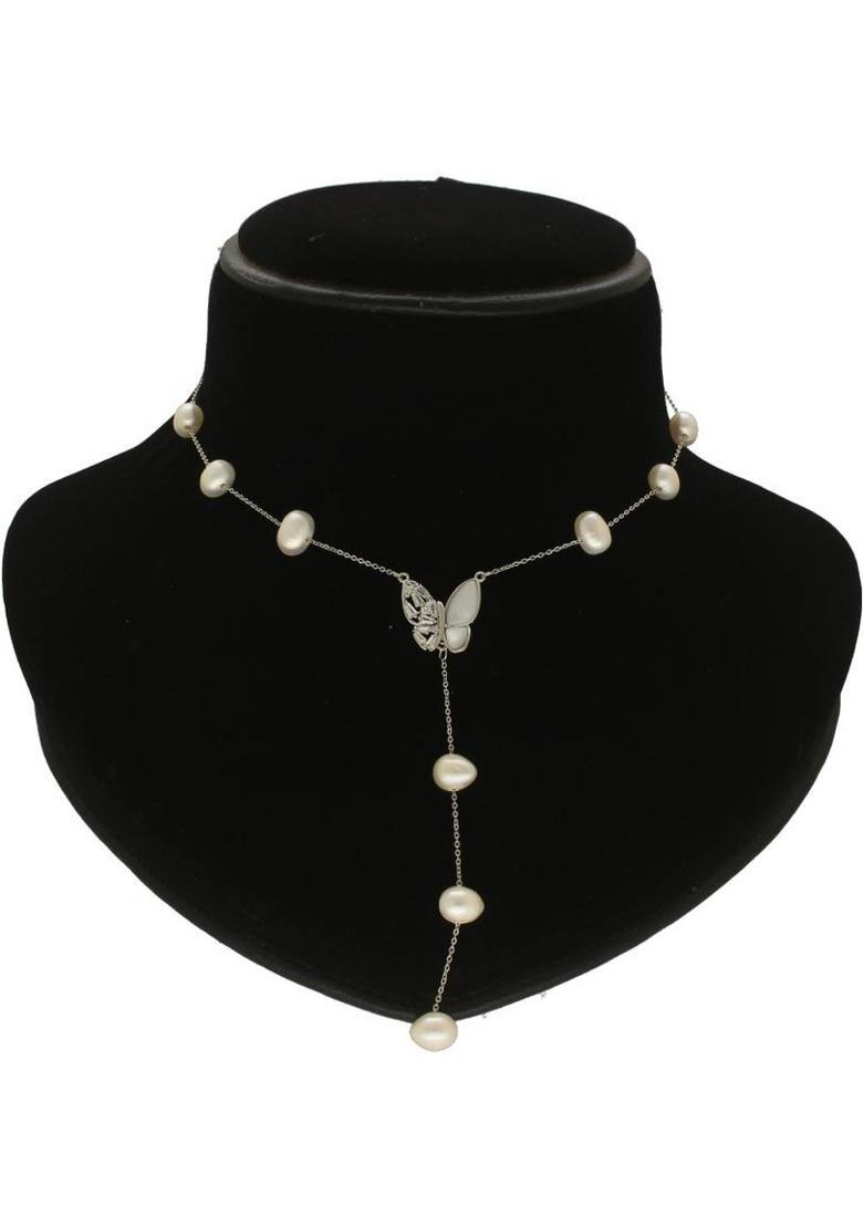Fluttering Moon-Drop Pearl Necklace Pearl Alloy Necklace - Indya