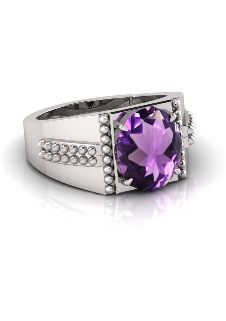 Katela Purple Gemstone Ring for Men & Women Crystal Crystal Silver Plated Ring - Indya
