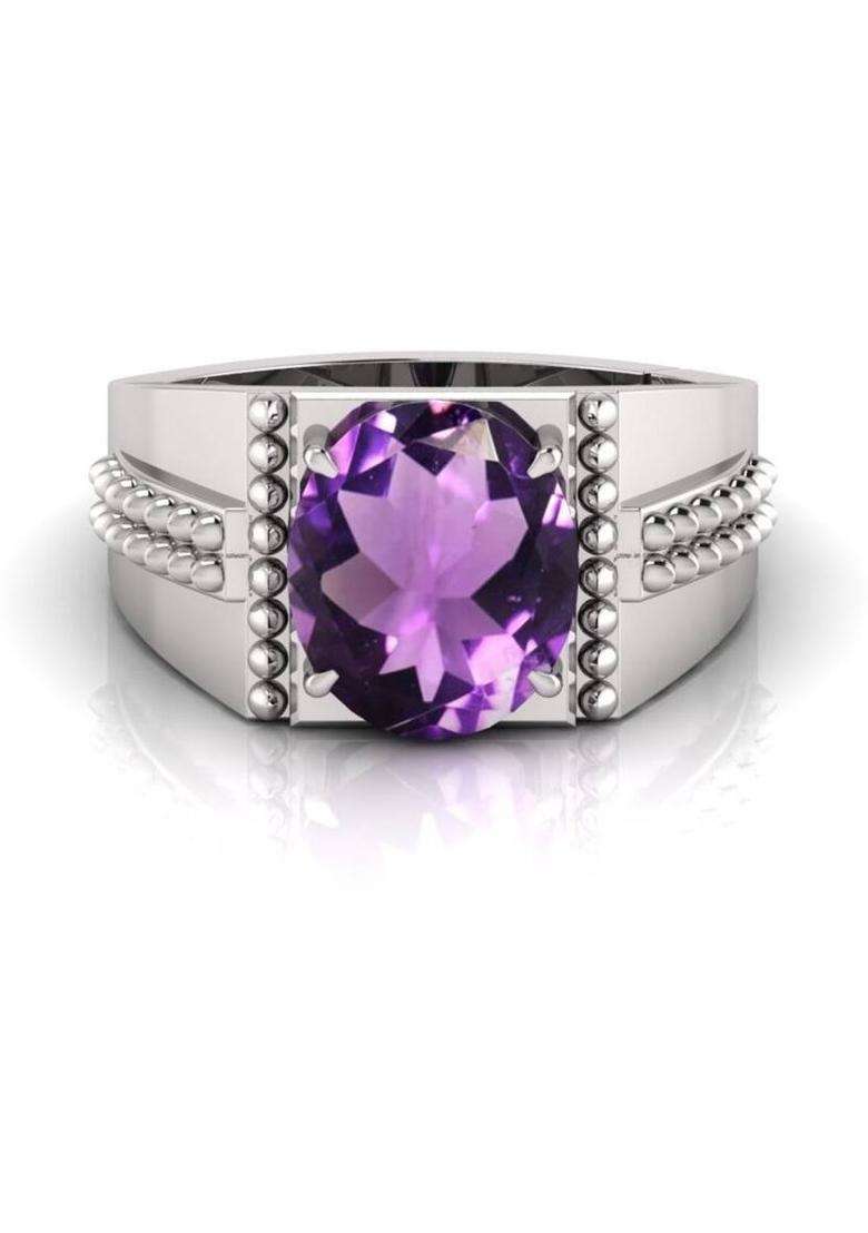 Katela Purple Gemstone Ring for Men & Women Crystal Crystal Silver Plated Ring - Indya