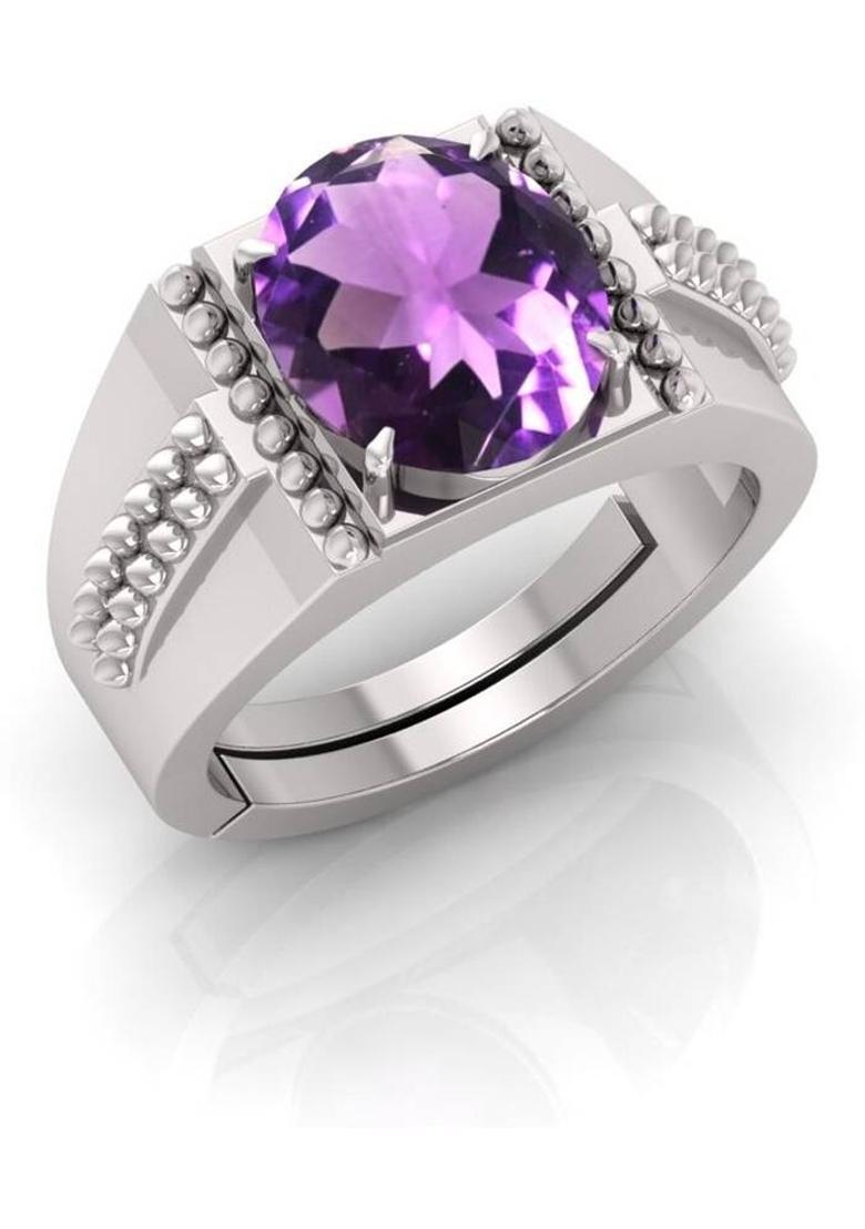 Katela Purple Gemstone Ring for Men & Women Crystal Crystal Silver Plated Ring - Indya