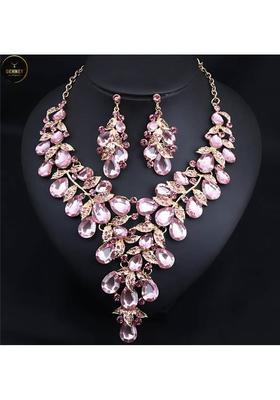 Stainless Steel Gold-plated Pink Jewel Set  (Pack of 2)