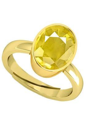10.25 Ratti Pukhraj Yellow Sapphire Gem Stone Ring With Lab Certificate Stone Ruby Brass Plated Ring
