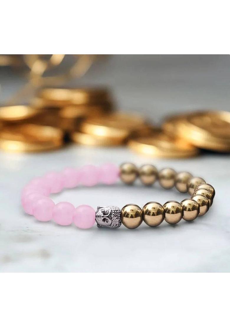 Rose Quartz, Golden Pyrite Beads, Agate, Crystal Bracelet - Indya