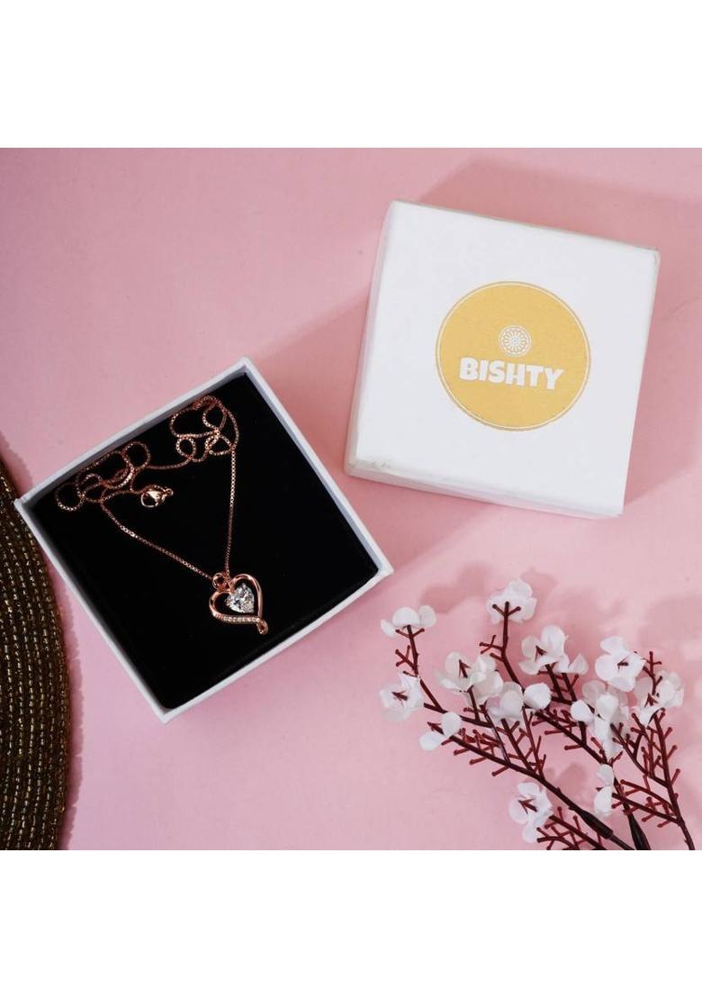 Rose Gold Heart Anti Tarnish Anti Allergic chain girls women Cubic Zirconia Gold-plated Plated Stainless Steel Chain Set - Indya